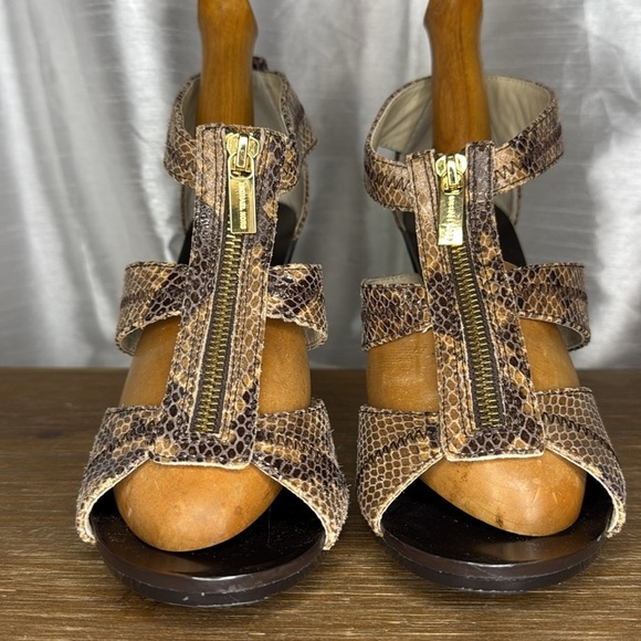 Michael Michael Kors Stiletto Snakeskin Print Leather Zip Peep Toe Women’s 8.5M - Picture 3 of 9